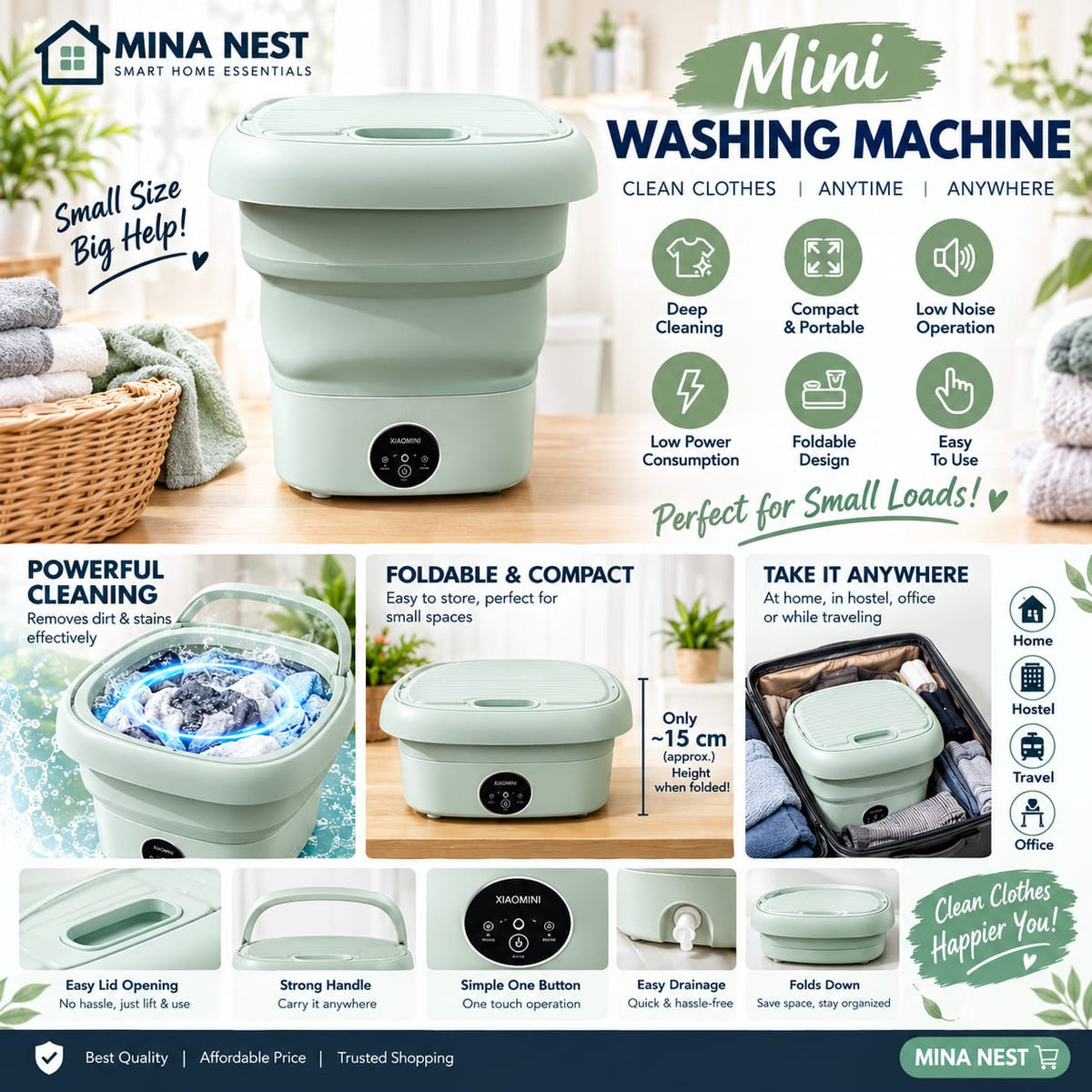 Mini Washing Machine - 2 in 1 Portable Washing Machine with Dryer