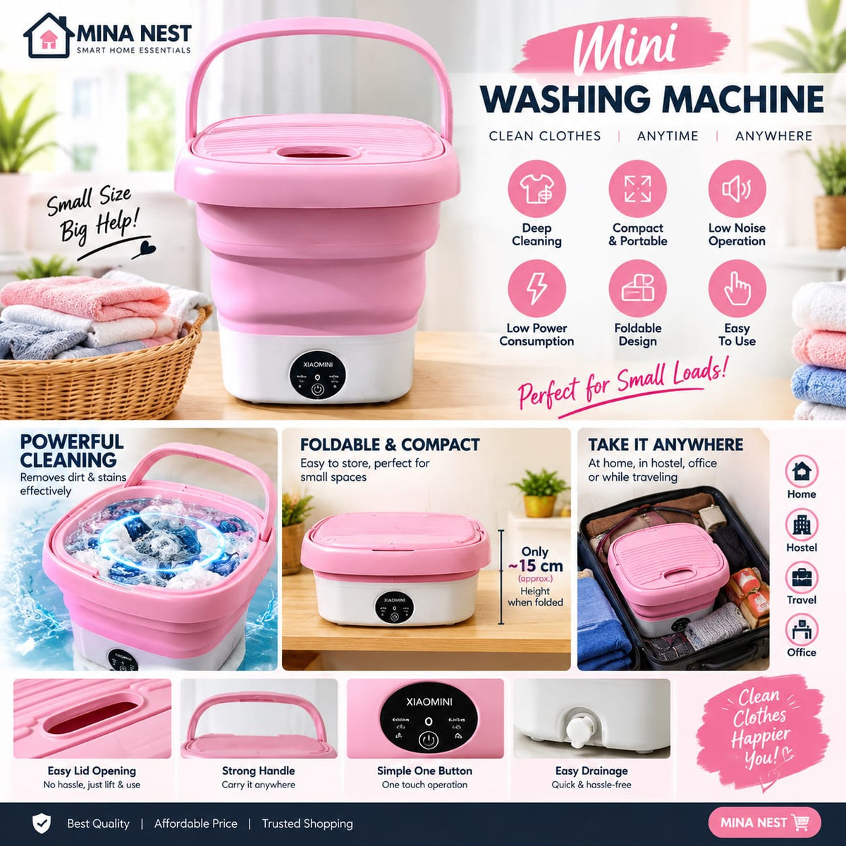 Mini Washing Machine - 2 in 1 Portable Washing Machine with Dryer