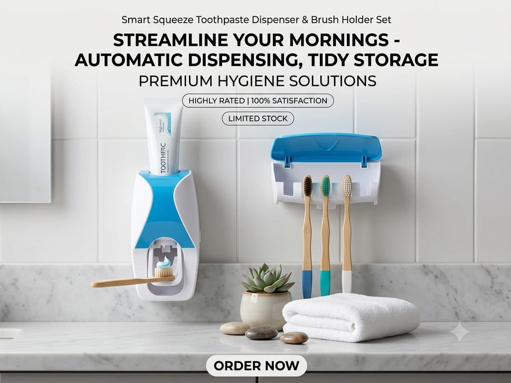 Automatic Toothpaste Dispenser & Toothbrush Holder Set – Wall-Mounted Bathroom Organizer