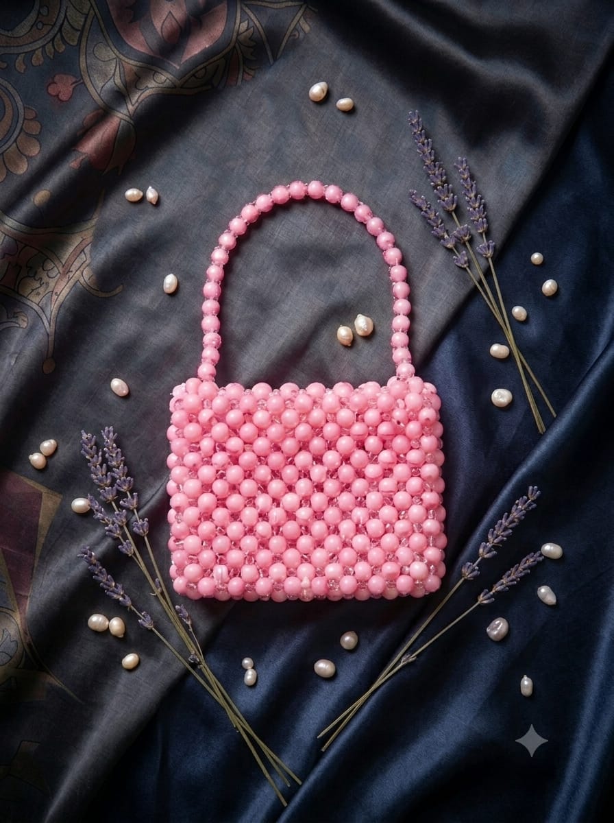 Handcrafted Beaded Mini Handbag – Trendy Aesthetic Pearl & Bead Shoulder Bag