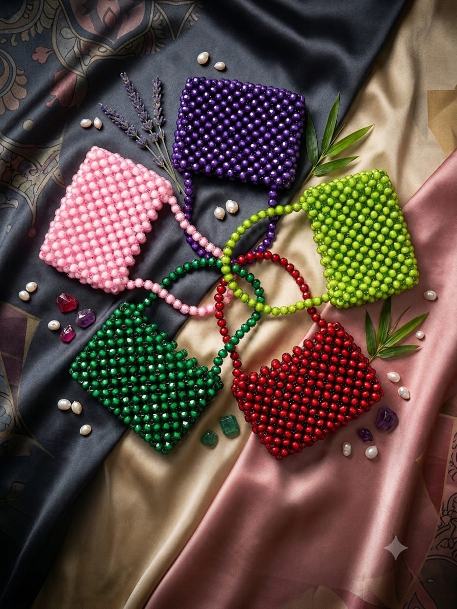 Handcrafted Beaded Mini Handbag – Trendy Aesthetic Pearl & Bead Shoulder Bag