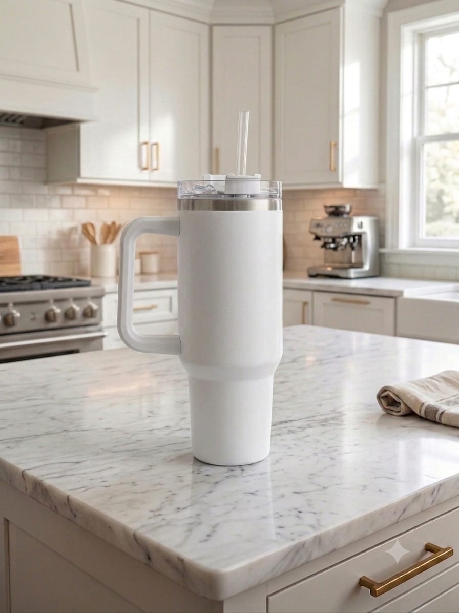 Insulated Stainless Steel Travel Tumbler with Handle & Straw – 40 oz Large Capacity Vacuum Cup