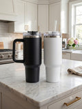 Insulated Stainless Steel Travel Tumbler with Handle & Straw – 40 oz Large Capacity Vacuum Cup