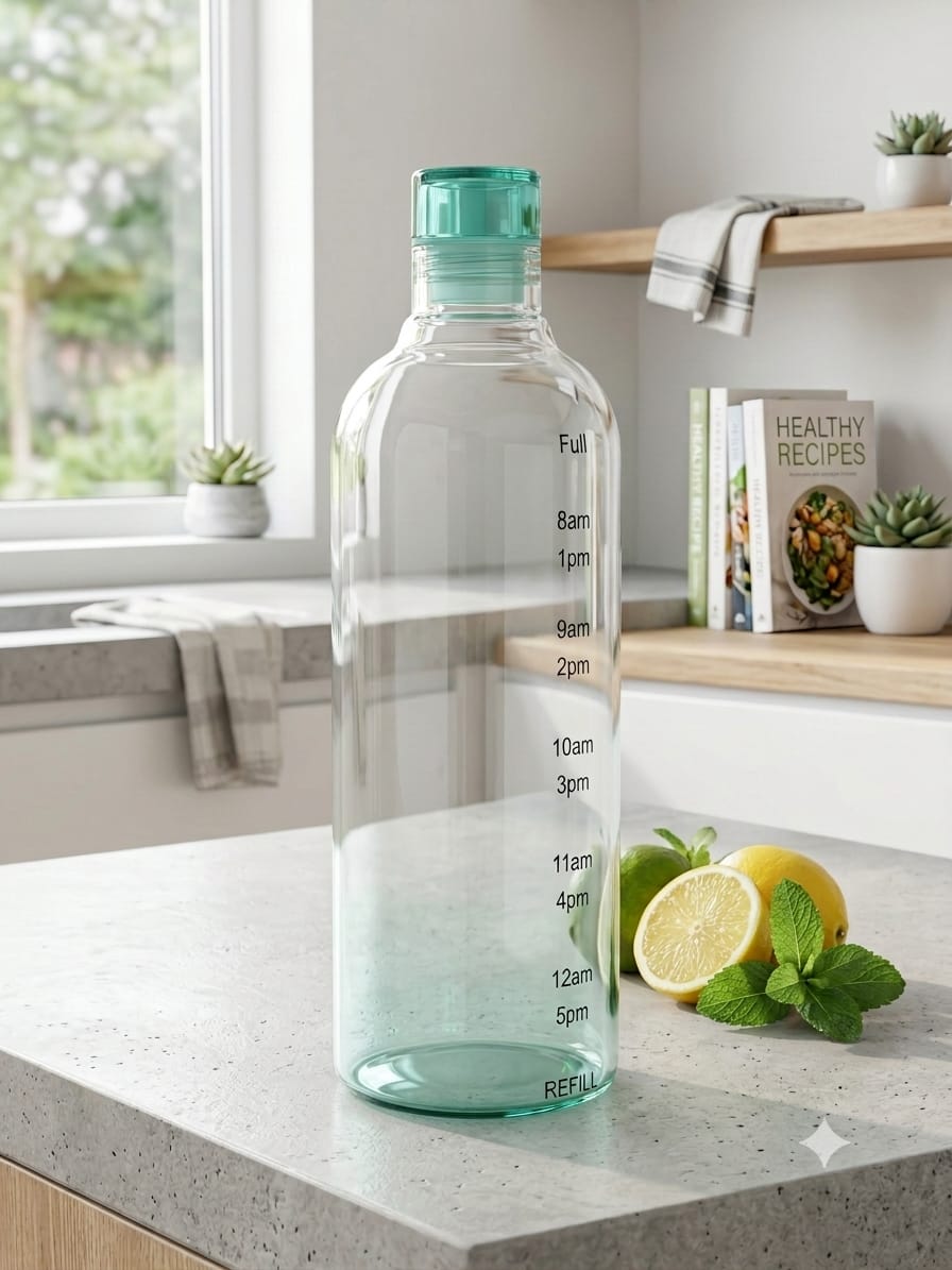 750ml Time Scale Glass Water Bottle – Portable Anti-Drop Daily Drinking Bottle