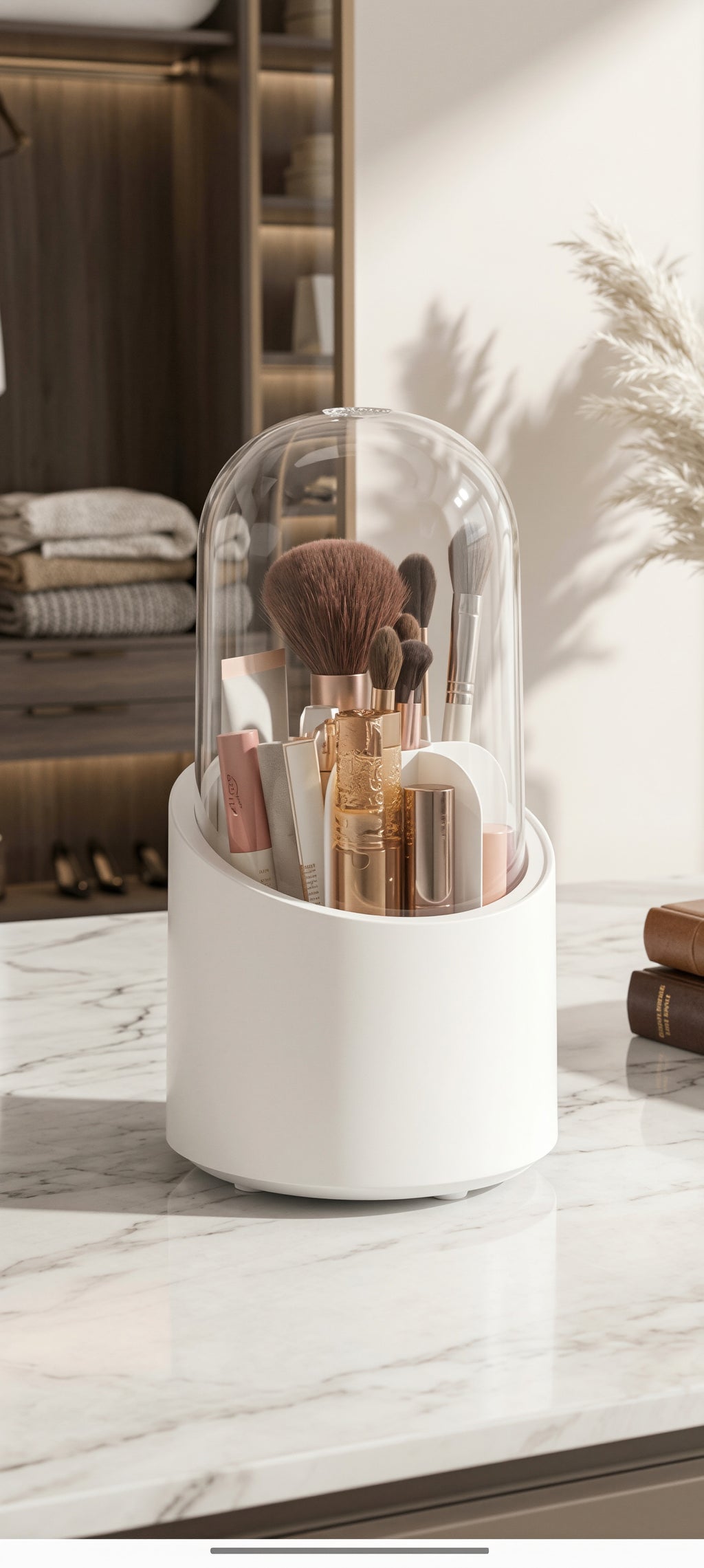 360° Rotating Dust-Proof Makeup Brush Holder & Cosmetic Organizer