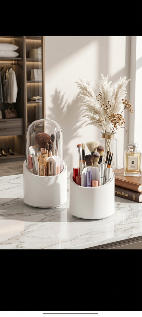 360° Rotating Dust-Proof Makeup Brush Holder & Cosmetic Organizer