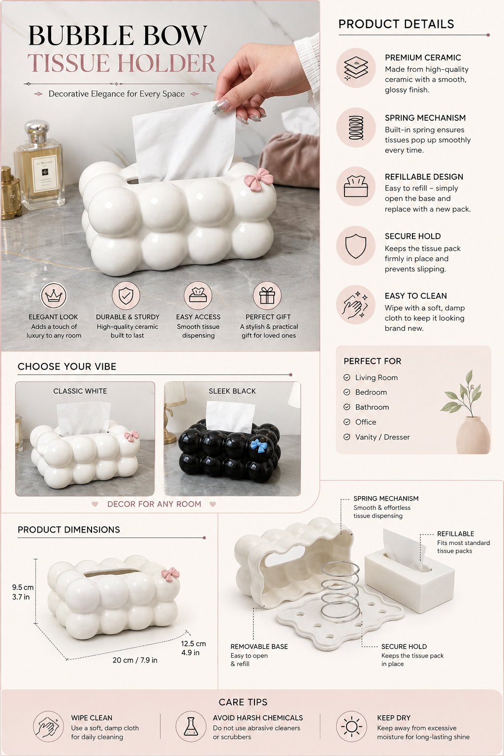 Aesthetic Bubble Ball Tissue Box Cover – Modern Geometric Facial Tissue Holder