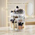 Premium 360° Rotating Makeup Organizer – Transparent Cosmetic Holder with Dustproof Lid