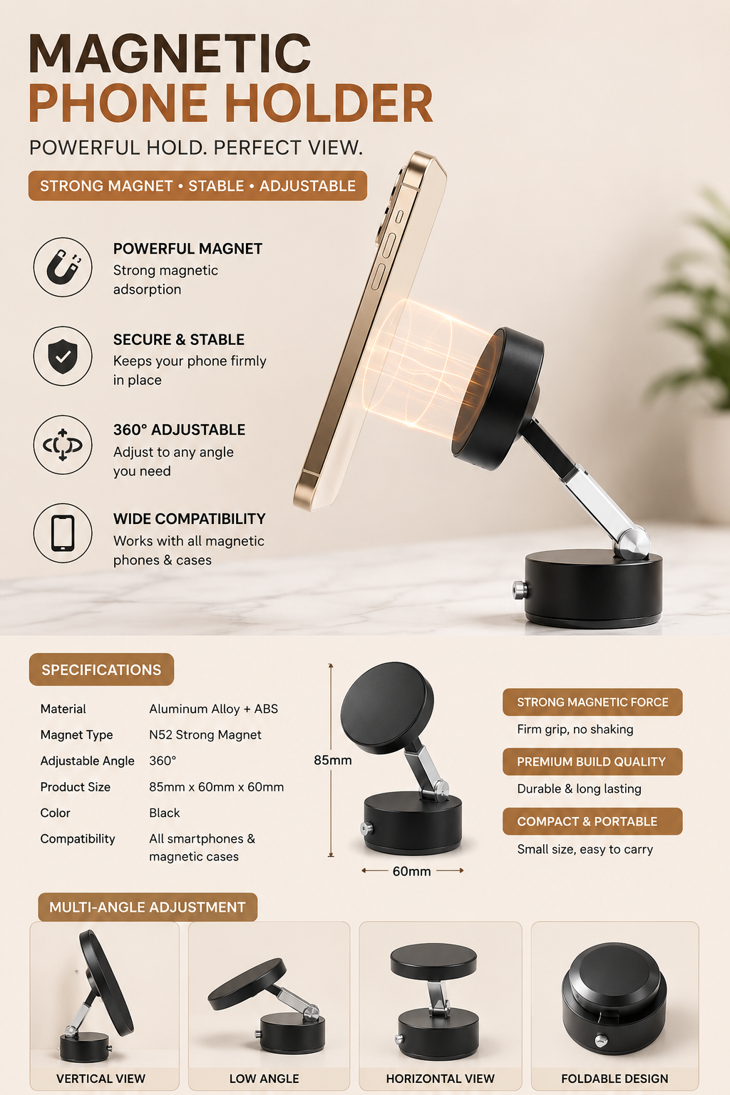 Car Windshield Magnetic Suction Phone Holder – Sleek Vacuum Mount for Car & Desktop