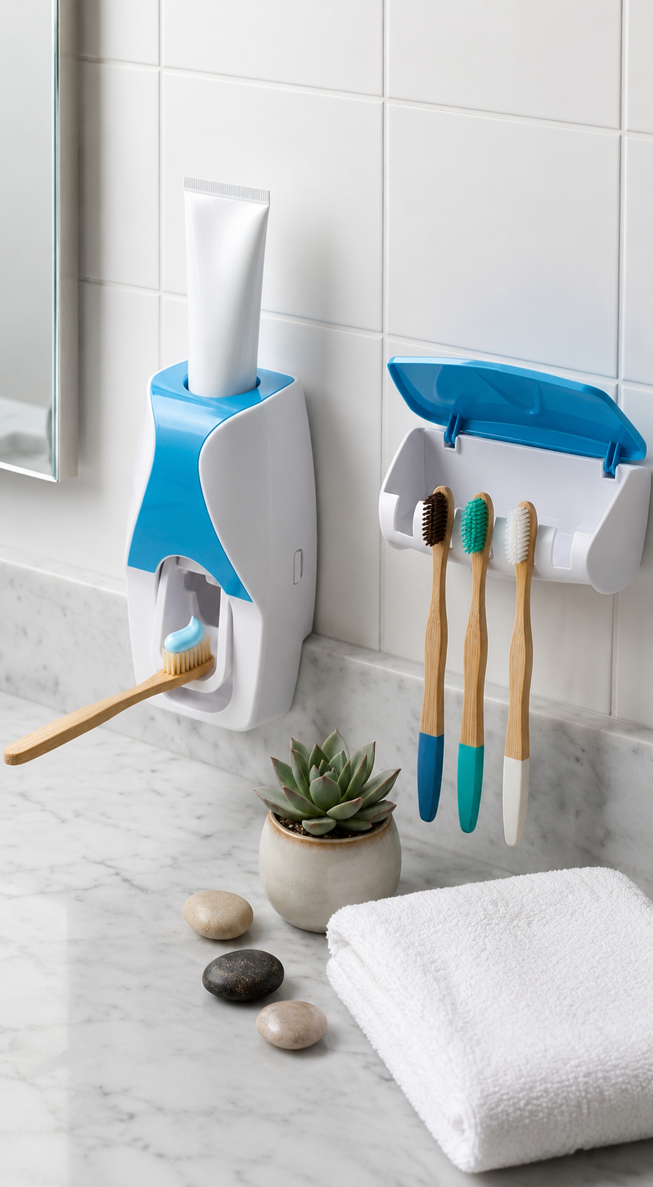 Automatic Toothpaste Dispenser & Toothbrush Holder Set – Wall-Mounted Bathroom Organizer