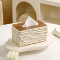 Nordic Creative Wavy Textured Tissue Box Cover – Elegant Wooden Top Facial Tissue Dispenser.