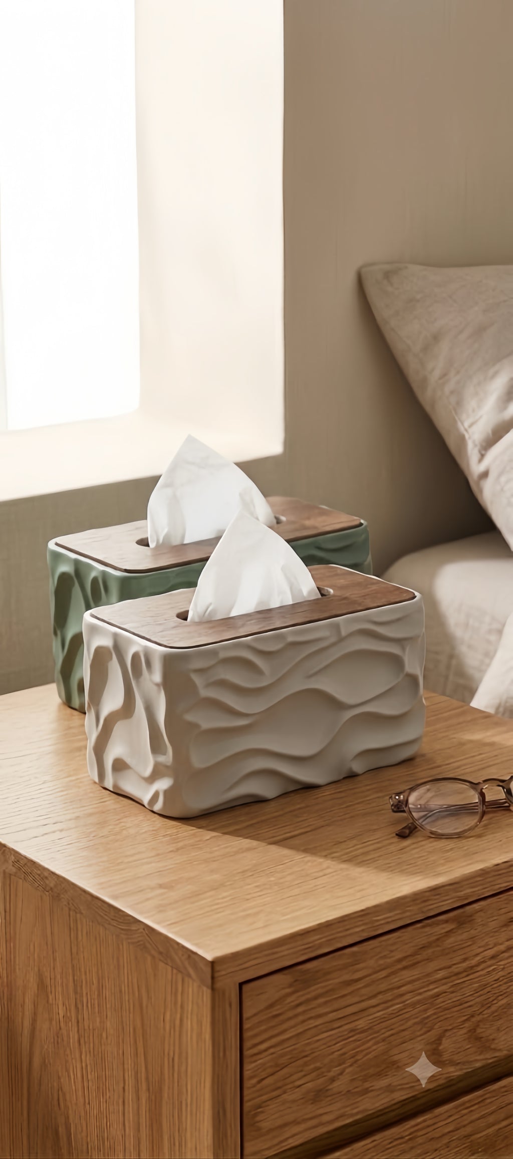 Nordic Creative Wavy Textured Tissue Box Cover – Elegant Wooden Top Facial Tissue Dispenser.